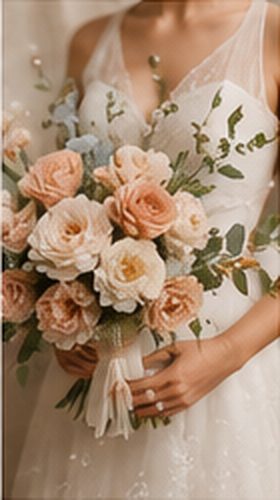 Bridal bouquet of white ranunculus and trailing jasmine, Lānaʻi