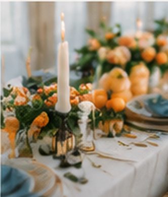 Candlelit reception tablescape with low floral runners, Oʻahu