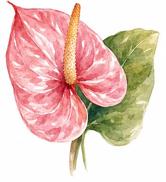 Red anthurium botanical watercolor