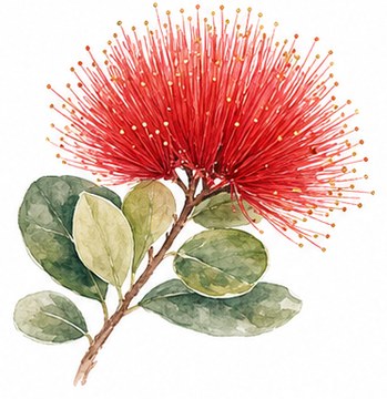 Red lehua botanical watercolor