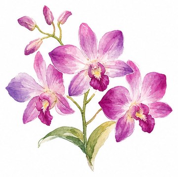 Purple orchid botanical watercolor