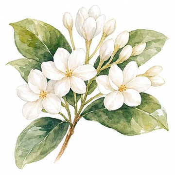 White pikake botanical watercolor